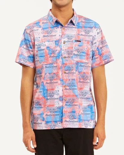 BILLABONG Budweiser Insignia Short Sleeve Shirt RED 2 BILLABONG Budweiser Insignia Short Sleeve Shirt RED - Image 2