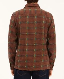 BILLABONG Wrangler Knox Jacquard Plaid Flannel Shirt BOTTLE GREEN -Mens Accessories Sales 2022 abywt00147 billabongw sir bck1 1