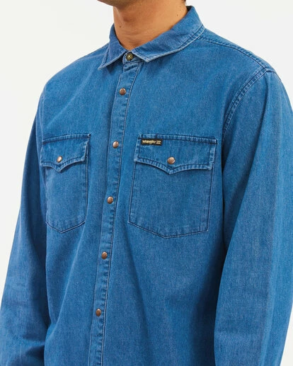 BILLABONG Wrangler Morgan Denim Long Sleeve Shirt OCEAN BLUE 5 BILLABONG Wrangler Morgan Denim Long Sleeve Shirt OCEAN BLUE - Image 5