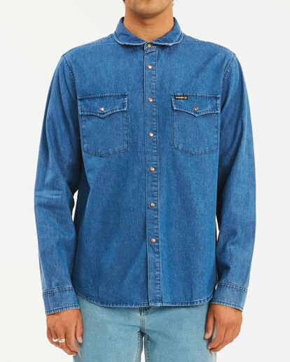 BILLABONG Wrangler Morgan Denim Long Sleeve Shirt OCEAN BLUE 1 BILLABONG Wrangler Morgan Denim Long Sleeve Shirt OCEAN BLUE