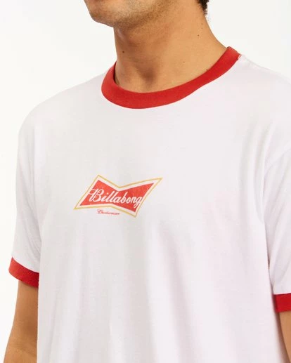 BILLABONG Budweiser Bow Ringer Short Sleeve T-Shirt WHITE 4 BILLABONG Budweiser Bow Ringer Short Sleeve T-Shirt WHITE - Image 4