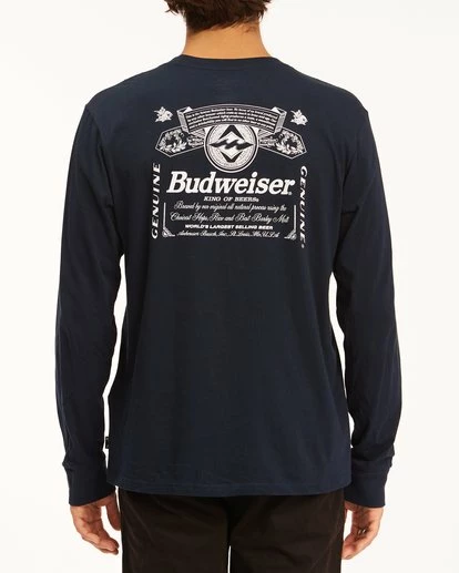 BILLABONG Budweiser Insignia Long Sleeve T-Shirt NAVY 4 BILLABONG Budweiser Insignia Long Sleeve T-Shirt NAVY - Image 4