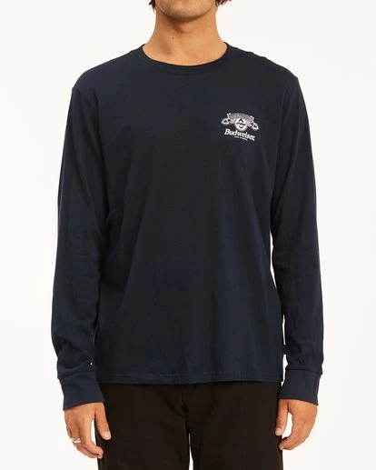 BILLABONG Budweiser Insignia Long Sleeve T-Shirt NAVY 2 BILLABONG Budweiser Insignia Long Sleeve T-Shirt NAVY - Image 2